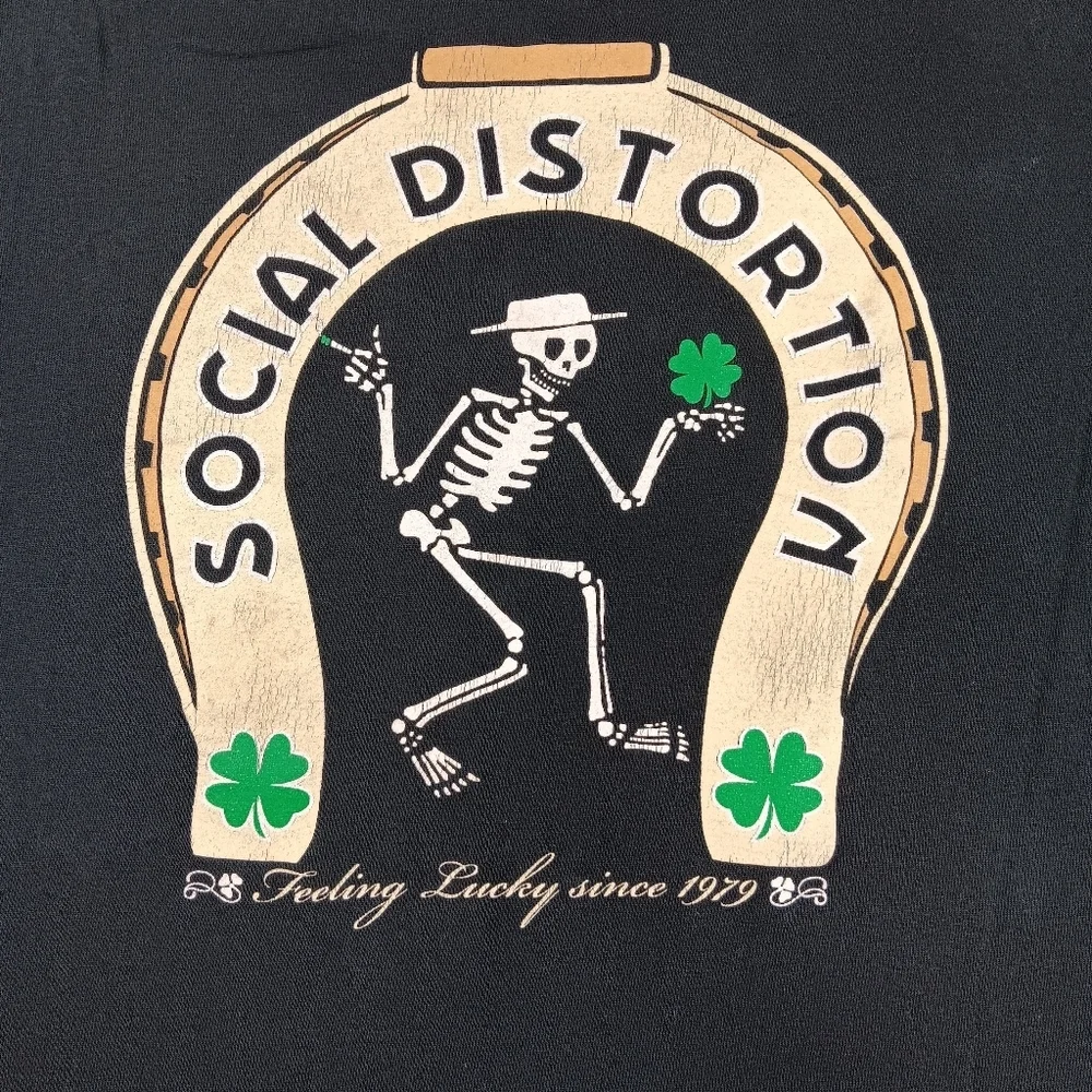 Vintage Social Distortion Shirt Mens 2XL Black Punk Skeleton Clover Thrashed - Picture 4 of 12